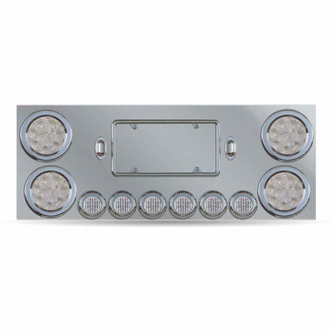Stainless Rear Center Panel Red LED/Clear Lens w/ 4x4" & 6x2" LEDs & 2 License LEDs