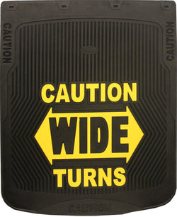 Caution Wide Turns - Black Background - Mud Flaps 24" x 30"