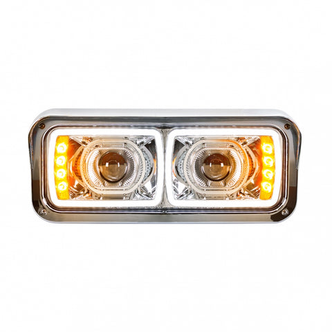 Universal LED Chrome Projection Headlight with LED Turn Signal &  Position Light Bar