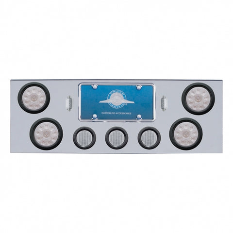 Chrome Rear Center Panel w/ Four 10 LED 4" Lights & Three 13 LED 2 1/2" Lights & Grommets - Red LED/Clear Lens