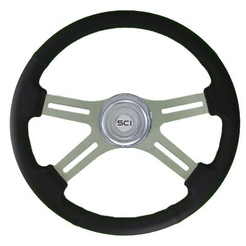18 Inch Classic Black Leather Rim with Chrome 4 Spoke & Bezel