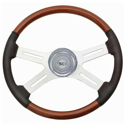 18 Inch Classic Wood & Leather Rim with Chrome 4 Spoke & Bezel
