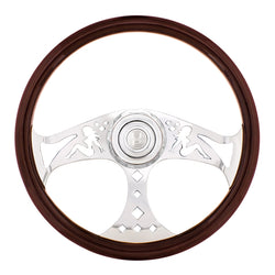 18 Inch Woodgrain Lady Steering Wheel With Chrome Horn Bezel And Horn Button