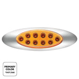 10 LED Oval Double Fury Light With Clear Lens & Chrome Bezel (Clearance/Marker) - Amber & Green LED/Clear Lens