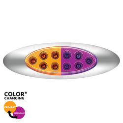 10 LED Oval Double Fury Light With Clear Lens & Chrome Bezel (Clearance/Marker) - Amber & Purple LED/Clear Len