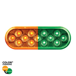 13 LED 6" Oval Double Fury Light (Turn Signal)-Amber & Green LED/Clear Lens