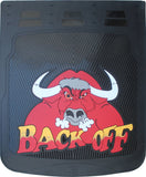 Back Off Bull - Black Background - Mud Flaps 24" x 30"