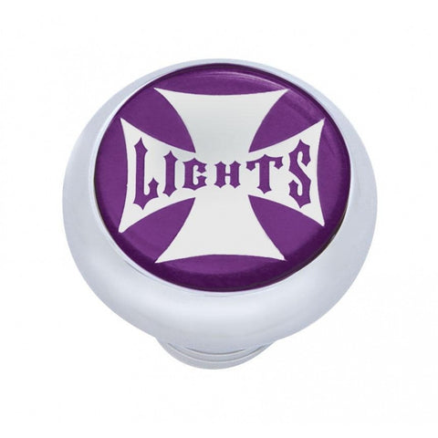 Chrome Deluxe Knob with "Lights" Purple Maltese Cross Sticker