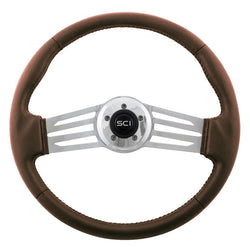 18 Inch Italian "Sky Black" 2 Spoke Steering Wheel With Black SCI Horn Button