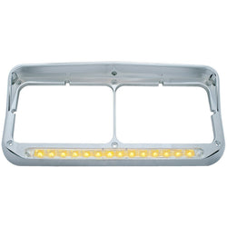 14 LED Dual Headlight Bezel w/ Visor - Amber LED/Clear Lens