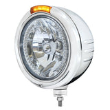 Peterbilt Stainless Classic Stripe Headlight H4 w/ 34 White LED & Dual Func. Turn - Amber Lens