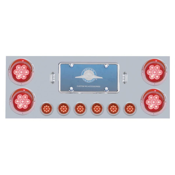 Stainless Rear Center Panel w/ Four 4" 7 LED & Six 2" 9 LED Light & Visor - Red LED/Red Lens