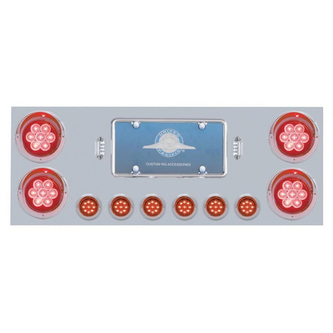 Stainless Rear Center Panel w/ Four 4" 7 LED & Six 2" 9 LED Light & Visor - Red LED/Red Lens