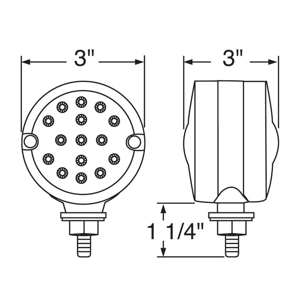 thumbnail image 2 of United Pacific 15 LED 3” Dual Function Double Face Light – Amber/Red Lens For Truck Turn Signals (39561) 2 of 5