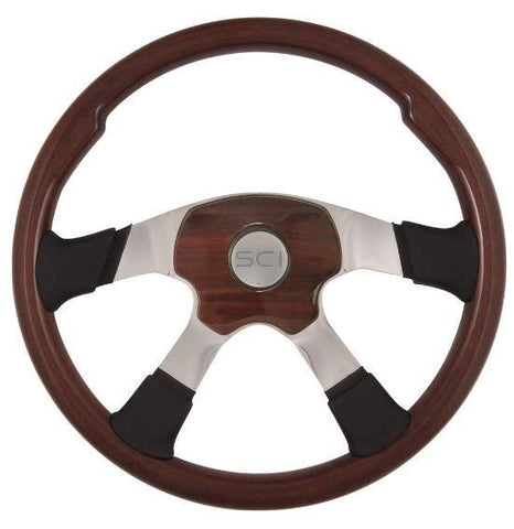 18 Inch Milestone Elite 4 Mahogany Look Pad 4 Spoke Steering Wheel