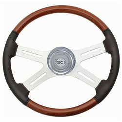 18 Inch Classic Wood & Leather Rim with Chrome 4 Spoke & Bezel