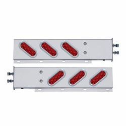 Stainless Spring Loaded 2-1/2" Bolt Pattern SS Spring Loaded Bar With 6 Oval 10 LED Lights & Bezel -Red LED & Lens