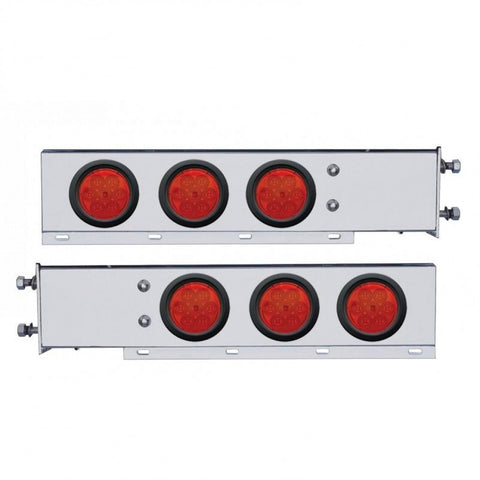 Stainless Spring Loaded Rear Light Bar w/ Six 4" 7 LED Light & Grommet - Red LED/Red