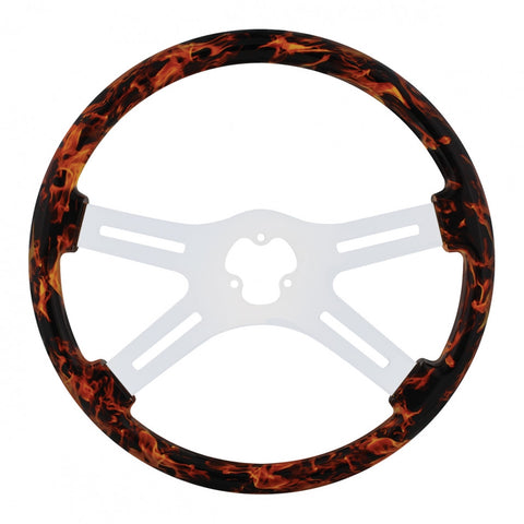 18 inch Flame Steering Wheel with Hydro-dip Finish Wood - 4 Spoke