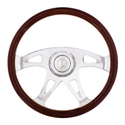 18 Inch Woodgrain Boss Steering Wheel With Chrome Horn Bezel And Horn Button