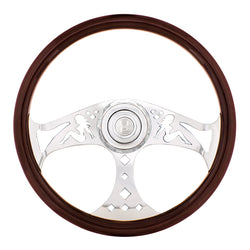 18 Inch Woodgrain Lady Steering Wheel With Chrome Horn Bezel And Horn Button