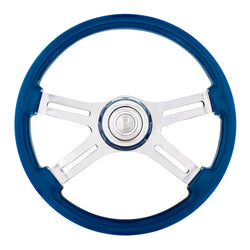 18 Inch Electric Blue 4 Spoke Steering Wheel With Horn Button And Color Matching Horn Bezel