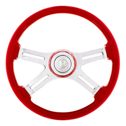 18 Inch Indigo Red 4 Spoke Steering Wheel With Horn Button And Color Matching Horn Bezel