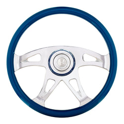 18 Inch Electric Blue Boss Steering Wheel With Horn Button And Matching Horn Bezel