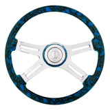 18 Inch Blue 4 Spoke Skull Steering Wheel With Horn Button And Matching Horn Bezel