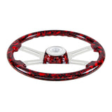 18 Inch Red 4 Spoke Skull Steering Wheel With Horn Button And Matching Horn Bezel