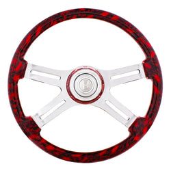 18 Inch Red 4 Spoke Skull Steering Wheel With Horn Button And Matching Horn Bezel