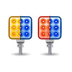 Single Post 3 Inch Mini Square Dual Revolution Reflector Light Amber/Red To Blue