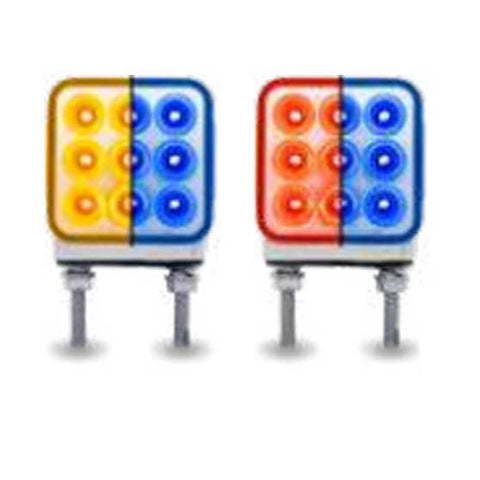 Double Post 3 Inch Mini Square Dual Revolution Reflector Light Amber/Red To Blue