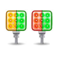 Single Post 3 Inch Mini Square Dual Revolution Reflector Light Amber/Red To Green