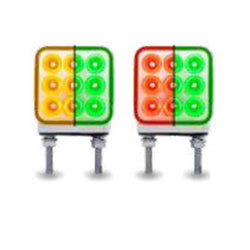 Double Post 3 Inch Mini Square Dual Revolution Reflector Light Amber/Red To Green