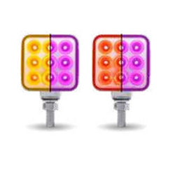 Single Post 3 Inch Mini Square Dual Revolution Reflector Light Amber/Red To Purple