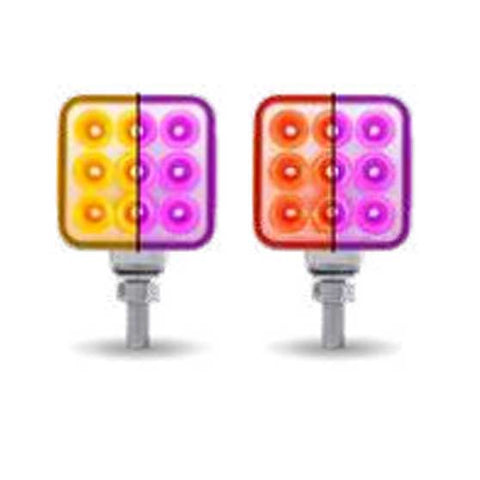 Single Post 3 Inch Mini Square Dual Revolution Reflector Light Amber/Red To Purple