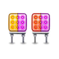 Double Post 3 Inch Mini Square Dual Revolution Reflector Light Amber/Red To Purple