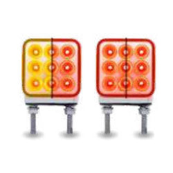 Double Post 3 Inch Mini Square Dual Revolution Reflector Light Amber/Red To Red