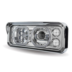 Universal LED Projector Headlight Assembly With Auxiliary Halo Rings And Housing Bucket