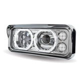 Universal LED Projector Headlight Assembly With Auxiliary Halo Rings And Housing Bucket
